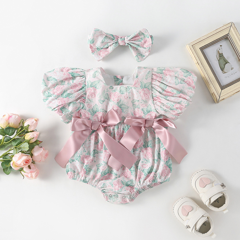 Baby Clothing Stores - 2024 New Summer Rose Print Bodysuits
